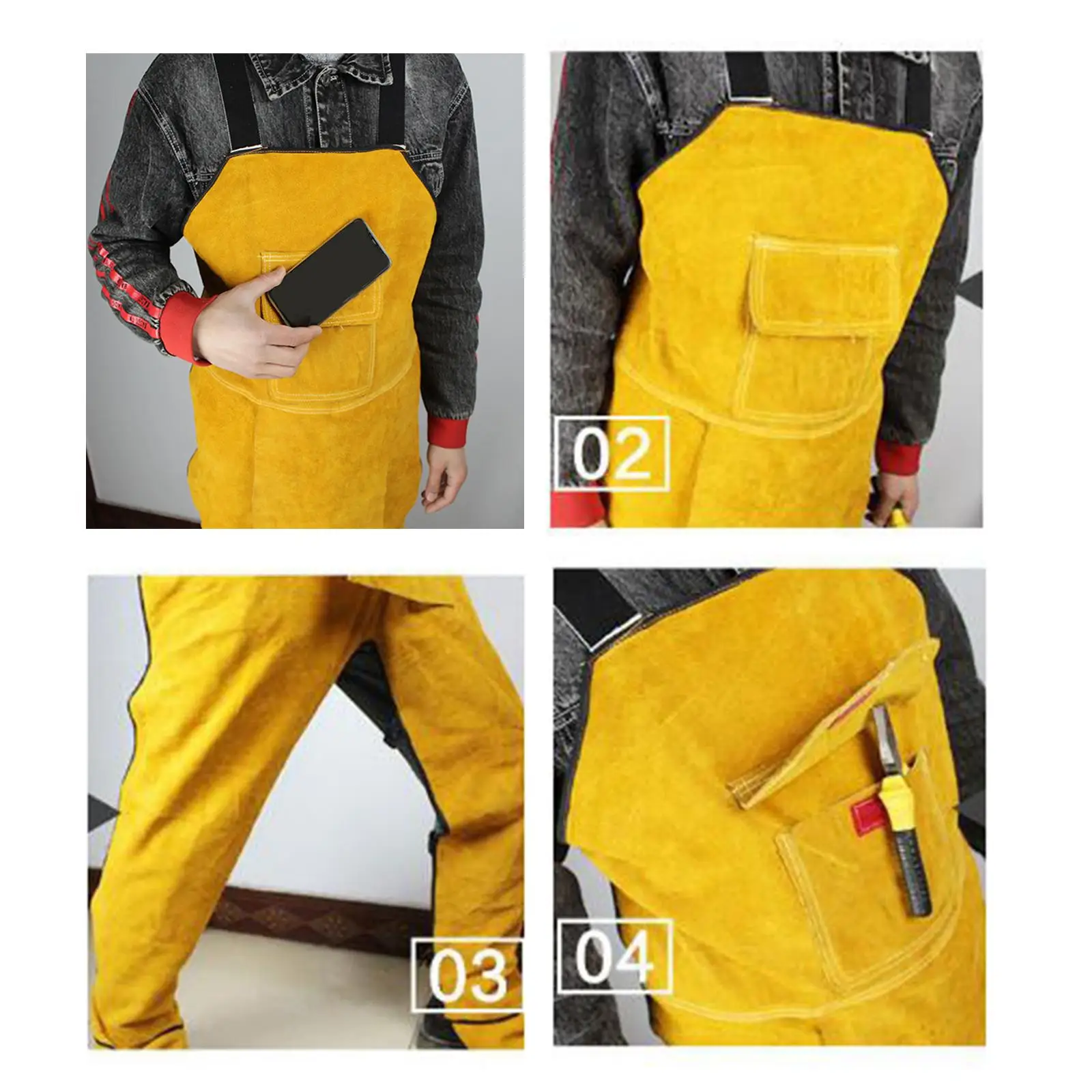 Leg Split Cowhide Welding Bib Apron Heat Flame Resistant for 170-180cm Men