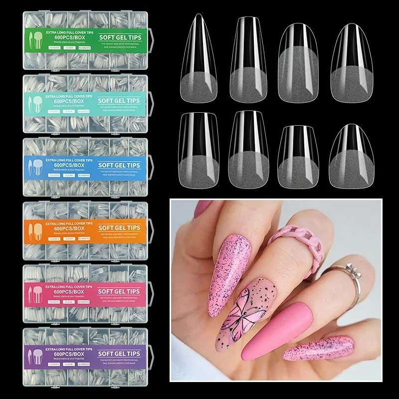 Soft Gel False Nail Tips For Manicure Coffin Almond Artificial Nails_voghion.com