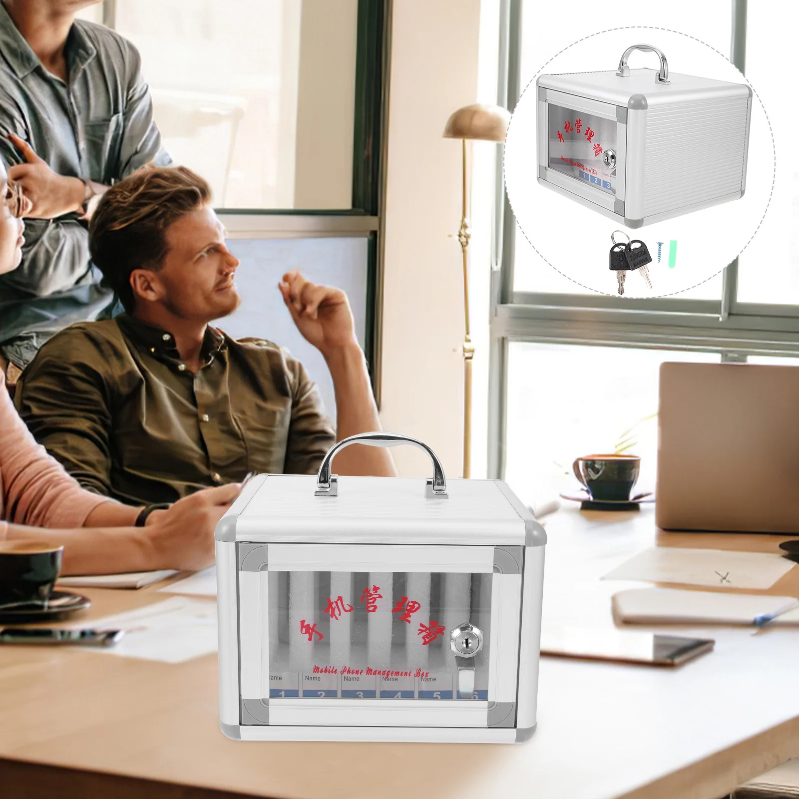 Mobile Phone Storage Box Aluminum Alloy Multi-Slot Cellphone Locker With Handle Safety Lock Wall-Mounted For Office