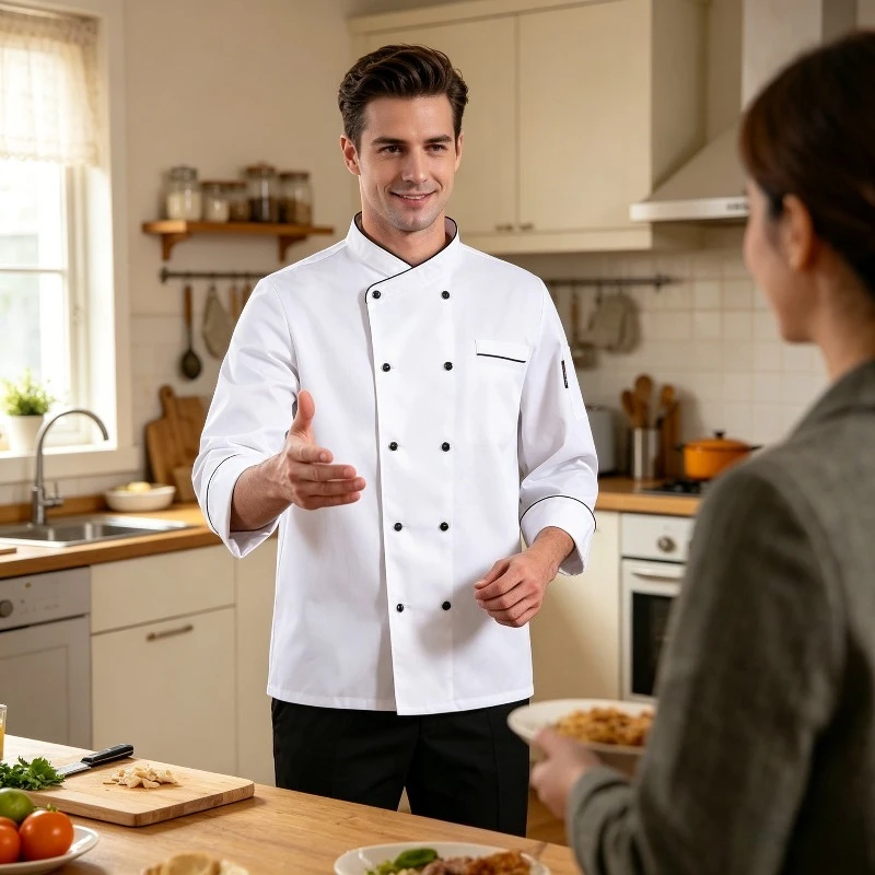 

Long Sleeved Chef's Clothing, Breathable Unisex Uniform, Baking Cake Room, Western Restaurant, Kitchen, Dirt Resistant Workwear