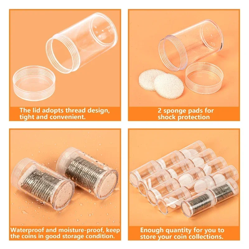 Conteneur de rangement pour pièces de monnaie en plastique transparent rond de 4