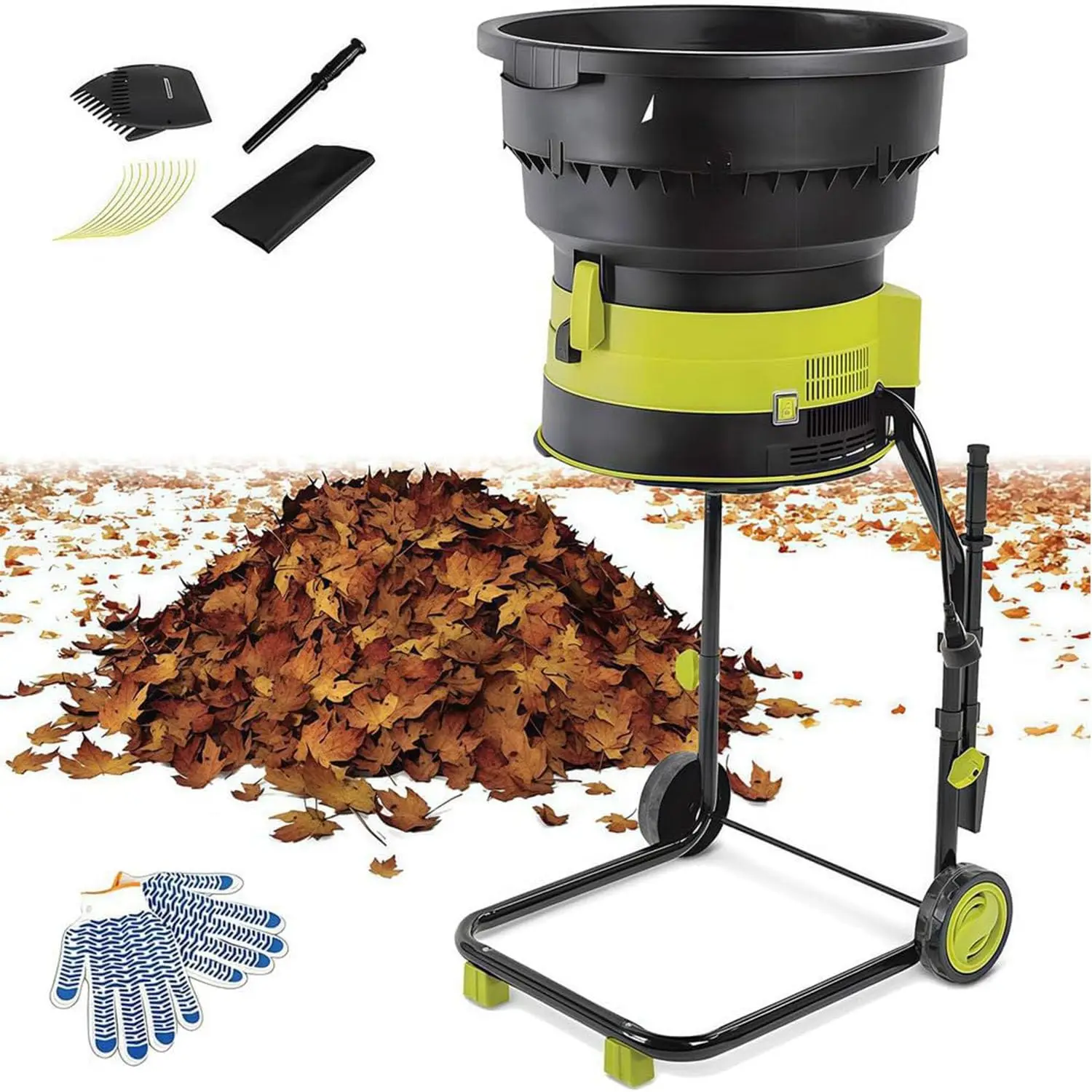 Electric Leaf Mulcher and Shredder for Efficient Composting,8000-Rpm with Wheels and Storage Bag,Adjustable Cutting
