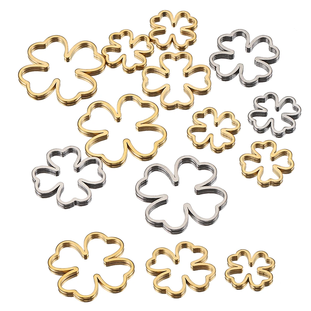 

20pcs Flowers Stainless Steel Pendants Gold Color Four Leaf Clover Charms Hollow Bezels for Resin Frame Mold Jewelry Making DIY