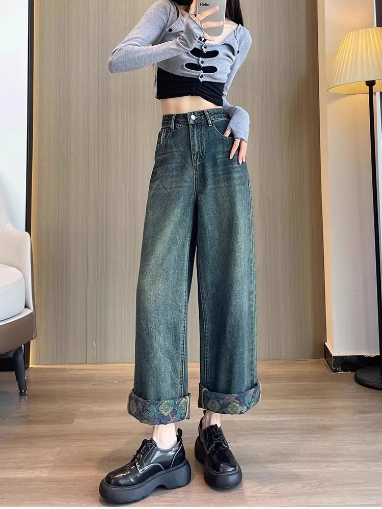 와이드 레그 팬츠 면 여성용 봄 시폰 플리츠 가벼운 러플 힙스터 감성 레저 통기성 시크 바지 2025