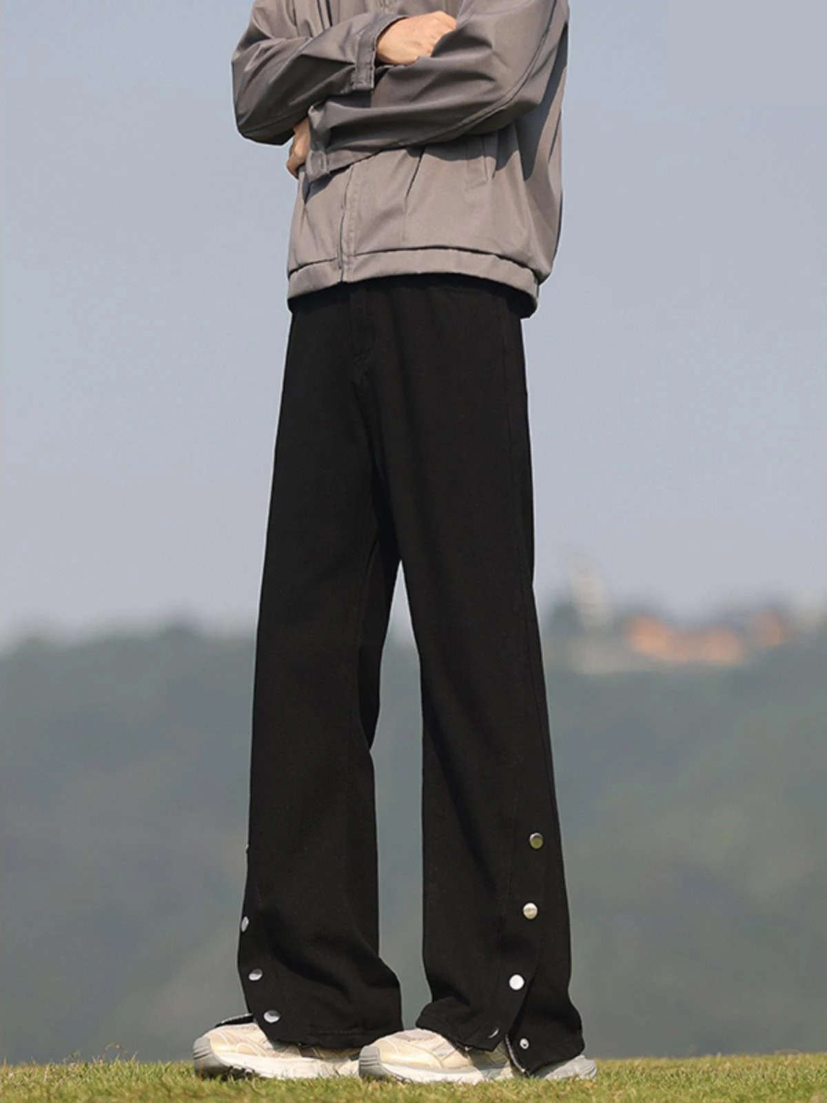 

Мужские джинсы American Vibe Bla с боковой молнией и расклешенными штанинами, модные брендовые универсальные повседневные брюки, прямые джинсы с эффектом похудения