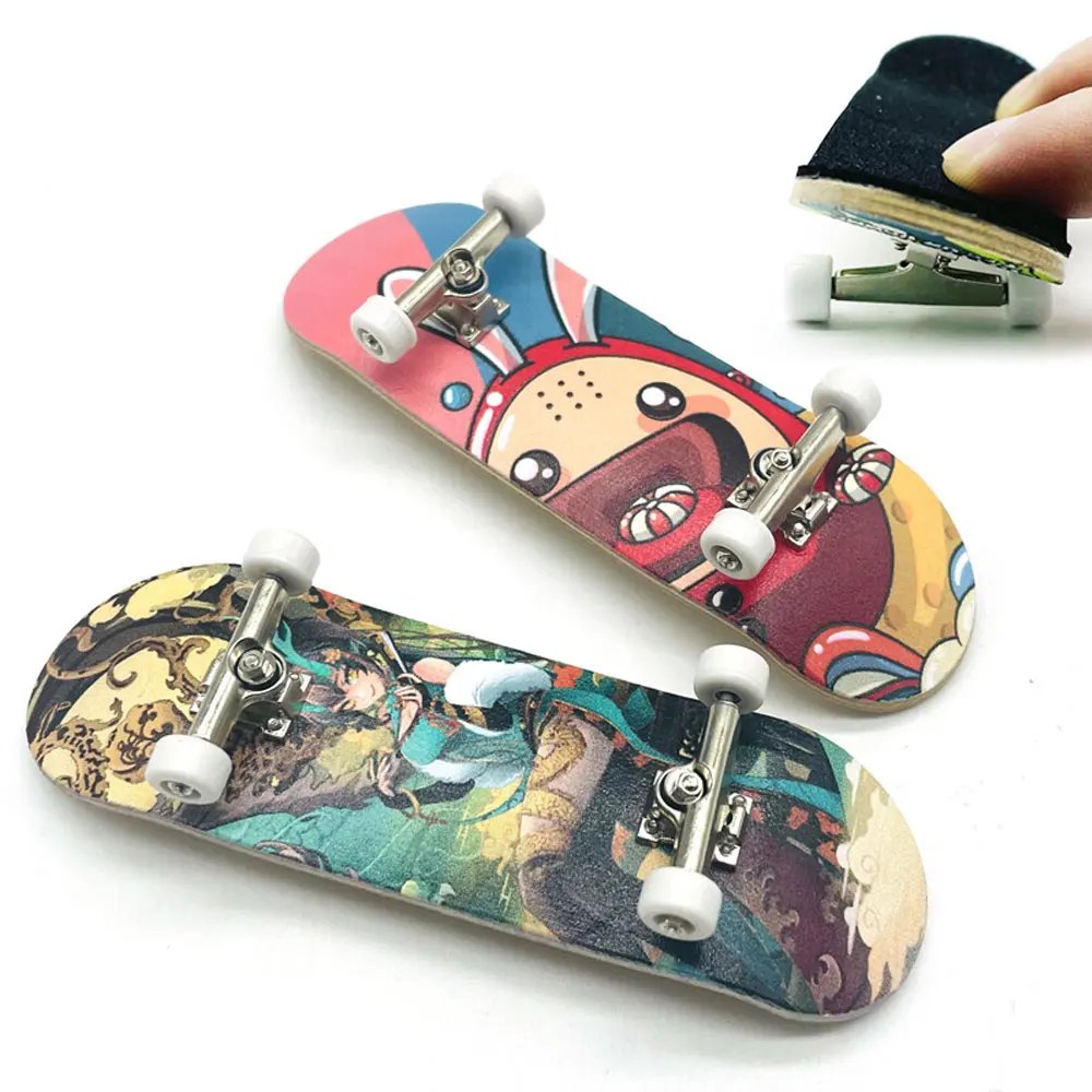 Finger Skate Boarding 30*100mm Wooden Fingerboard Party Fun Gifts Creative Toys Cartoon Pattern Kids Toy ZG335