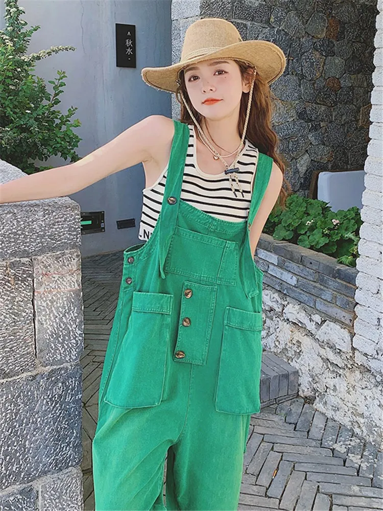 Big Pockets Spliced Ribbon Japan Style Streetwear Loose Overalls Strap Pants 2022 Summer Women Hip Hop Cargo Harem Trouser 6708