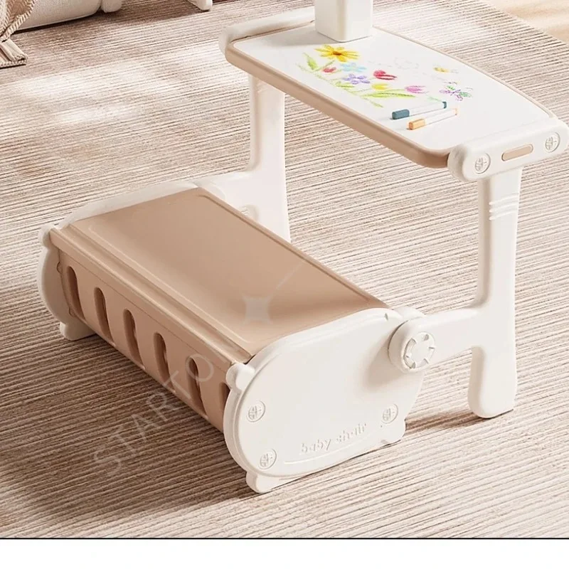 Adjustable Height Foldable Solid Wood Study Desk Playroom Bedroom Storage Easy Assembly