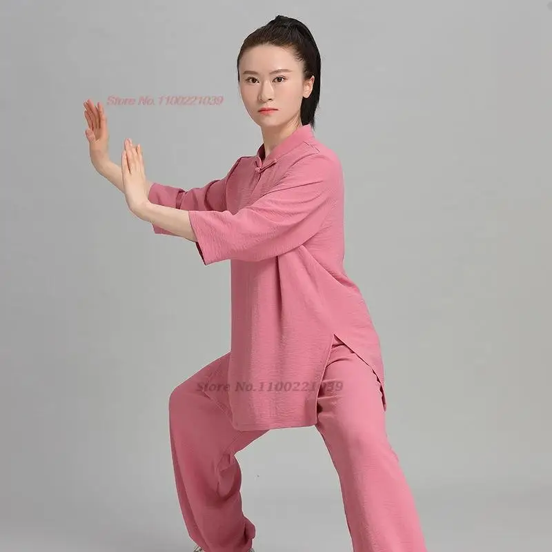 2024 chinese vintage tai chi performance clothes tops+pants set martial arts tai chi cotton linen uniform team performance set