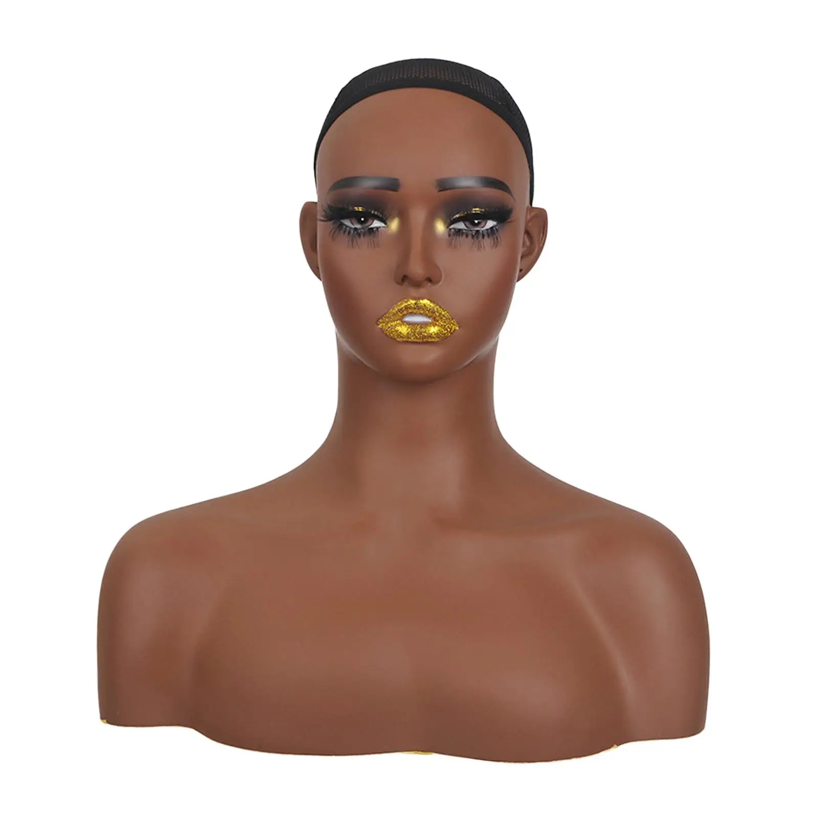 رأس عارضة أزياء أنثى واقعية مع كتف متعدد الوظائف رف شاشة القبعة القزم PVC رئيس شعر مستعار عرض نموذج للمجوهرات