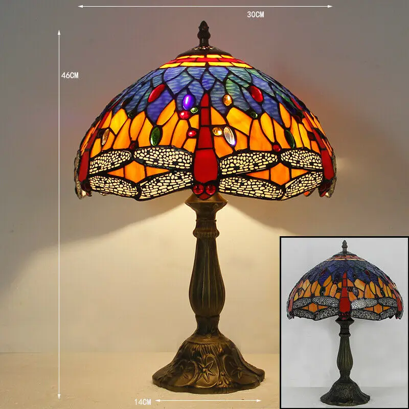 

Stained glass table lamp 12inch Tiffany style Dragonfly design table Reading study lamp table lamp for bedroom luminaria de mesa