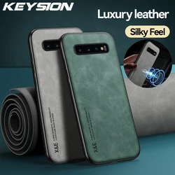 KEYSION Luxury Leather Case for Samsung S10 Plus S10+ S10e S9+ S8 Plus Silicone Shockproof Phone Back Cover for Galaxy Note 9 8