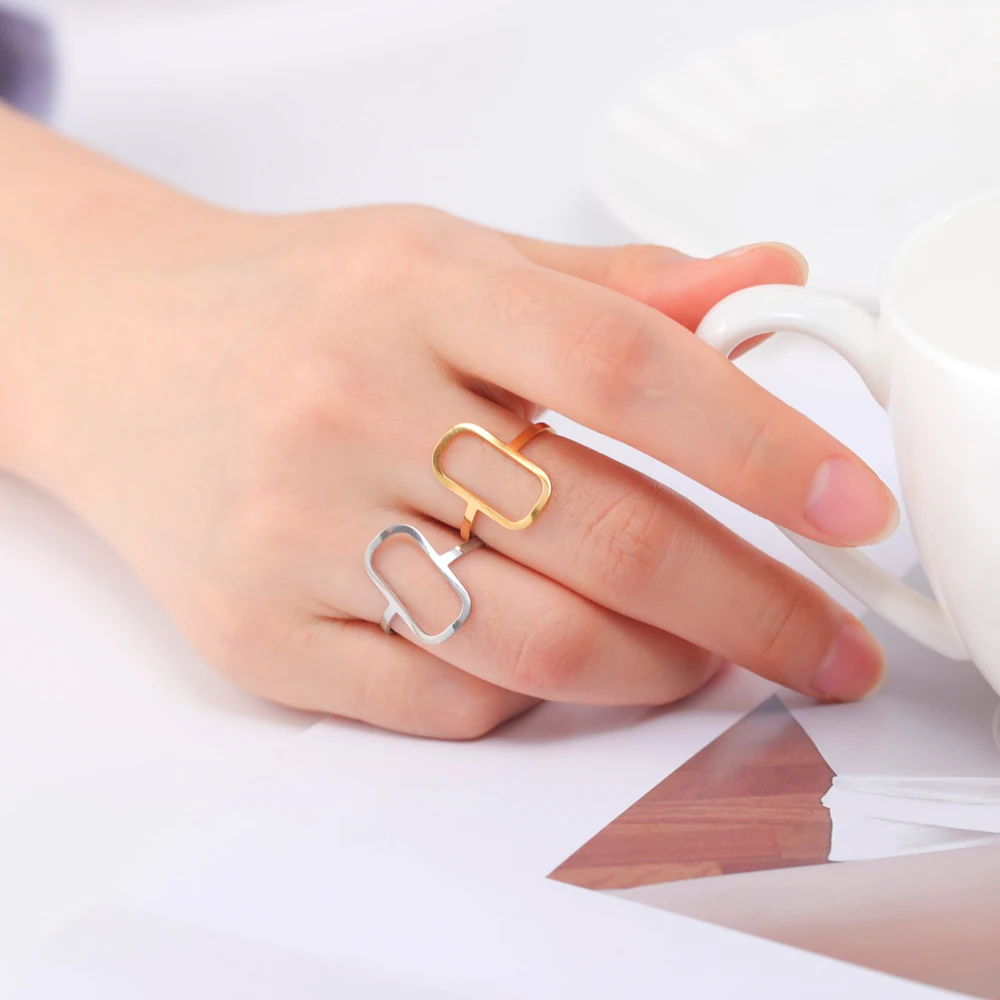 COOLTIME Rechteckige geometrische Ringe, offen, verstellbar, Edelstahlringe für Männer und Frauen, Statement-Schmuck, Geschenk, 2026, Neu – Detail 6