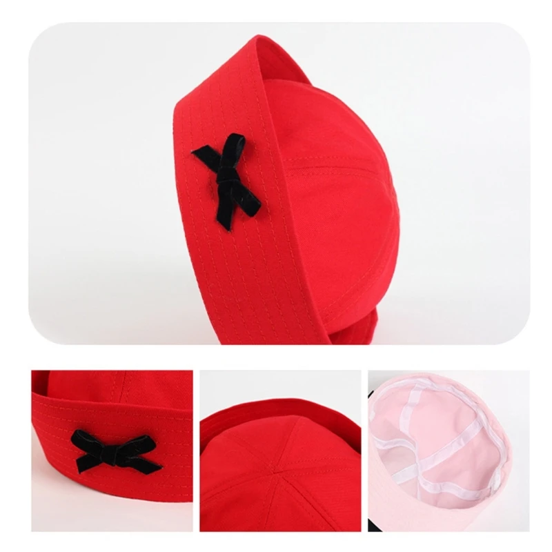 JK Uniform Hat for Women Breathable Hat Popular Girl Bowknot Domed Hat Subculture Roleplaying Headwear