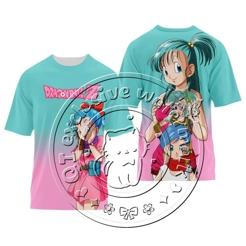 Summer Dragon Ball Bulma Retro Manga 3D Gradient Print Quick Dry Breathable Unisex Football Basketball Sports Short Sleeve Tee