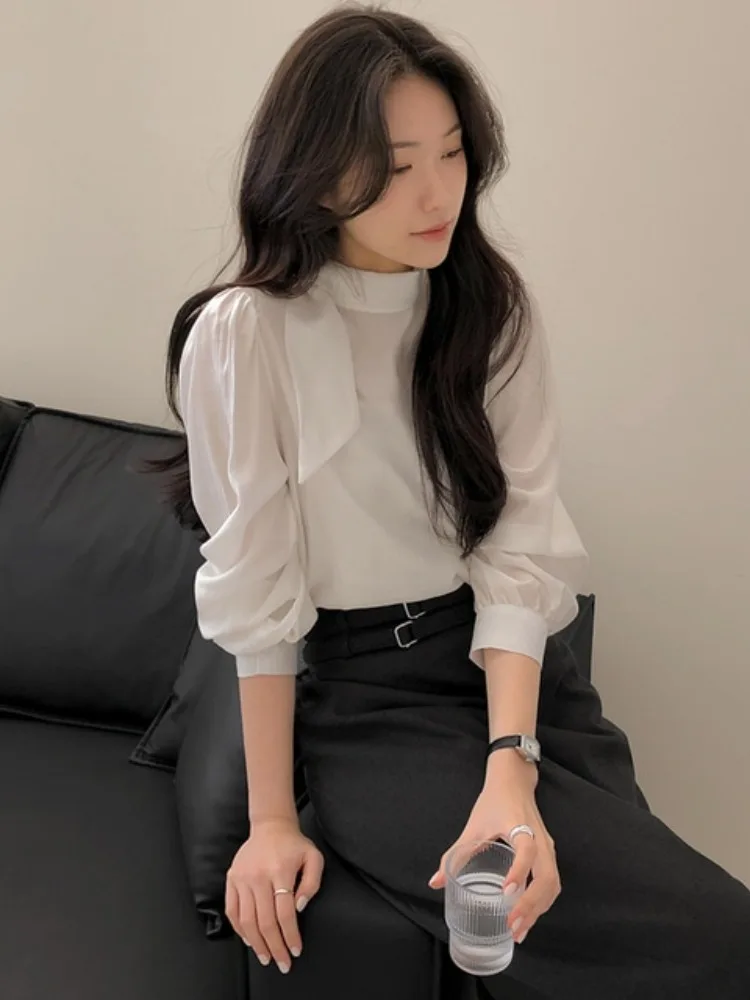 

Женский топ Ele Pure Color Bubble Sleeve: шикарный, простой, универсальный, на все сезоны, в корейском стиле, для повседневной носки