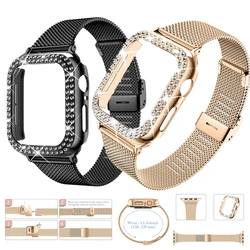 Diamond Case+Metal Strap For iWatch Band 38mm 42mm Stainless Steel Bracelet For Apple Watch Ultra 49mm 8 7 45mm 44mm 40mm 41mm