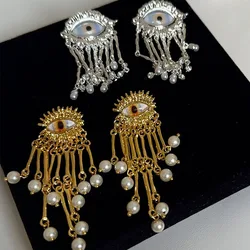 Vintage Eye Earrings Sweet and Spicy Girl Pearl Tassels Silver Color Party Jewelry Gifts