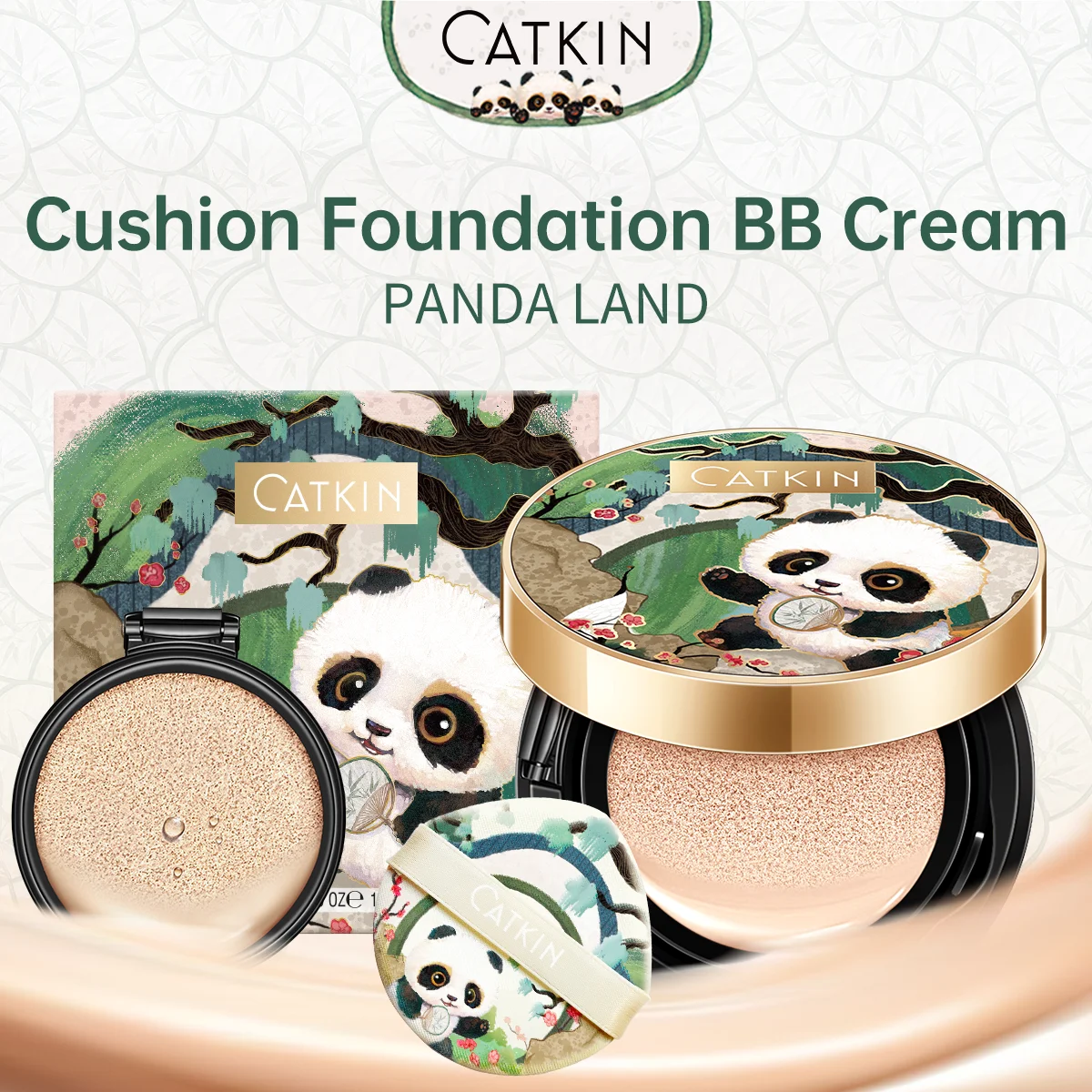 Panda Land Full Coverage Cushion Fondation, Breathable Hydrating Nourishing Poreless Face Makeup Save for Sensitive Skin