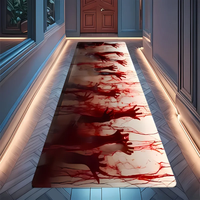 VIKAMA Halloween Bloody Handprint Runners Rug Anti-Slip Washable Hallway Floor Mat Kitchen Bedroom Rug Home Decoration