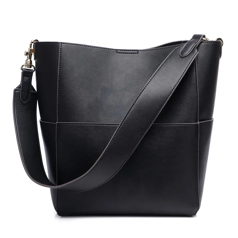 New Style Women's Tot Bag Fashionable and Elegant Bucket Women's Handbag Genuine Leather Shoulder Back Wide Shoulder Strap