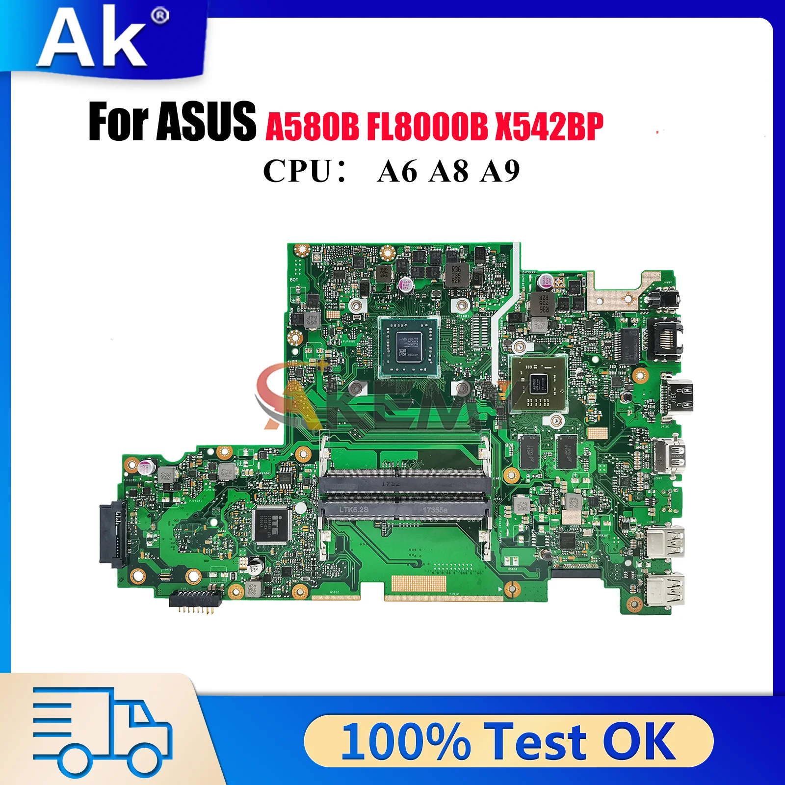 

X542BP Laptop Motherboard For ASUS VivoBook X542B A580B FL8000B X542BP Notebook Mainboard With A6 A8 A9 CPU 100% tests OK stk
