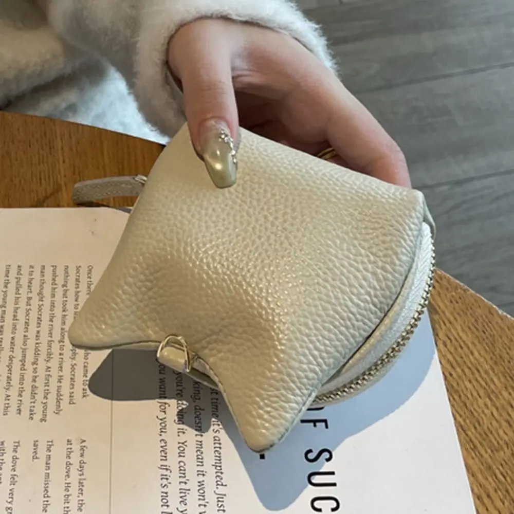 휴대용 지퍼 정품 가죽 동전 지갑 카드 가방 현금 보관 변경 가방 키 체인 소 가죽 귀여운 동전 지갑 선물