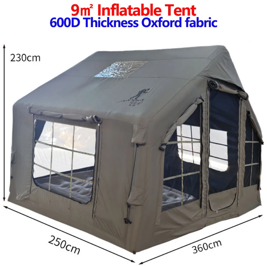 

New 9m² Inflatable Tent Camping No Assembly Required 600D Oxford Cloth Home Use Travel Cabin Rainproof and Windproof Shelter