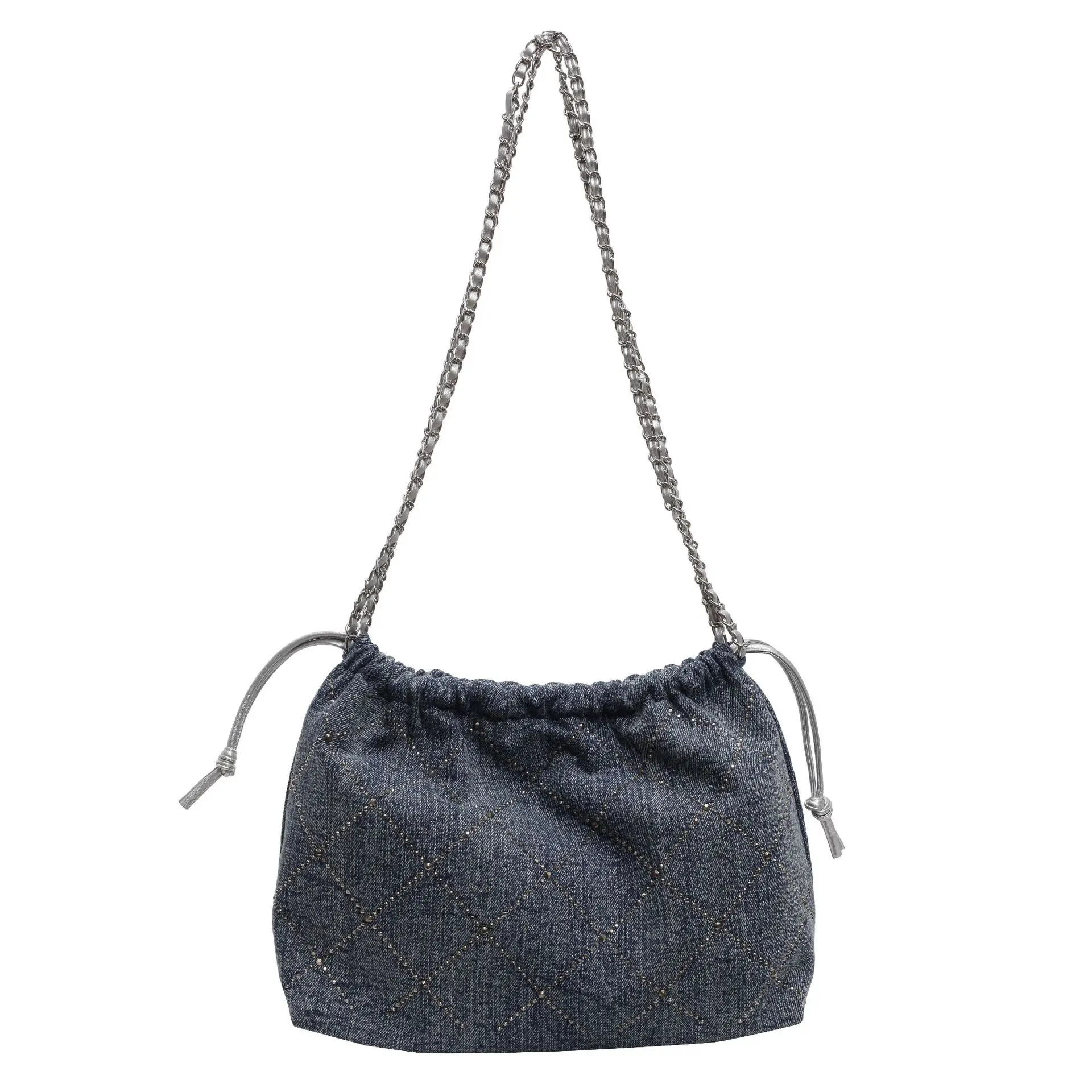 Bolsa feminina de tiracolo jeans com corrente de balde, bolsa tiracolo casual e bolsas, bolsa mensageiro para senhora, nova, 2024