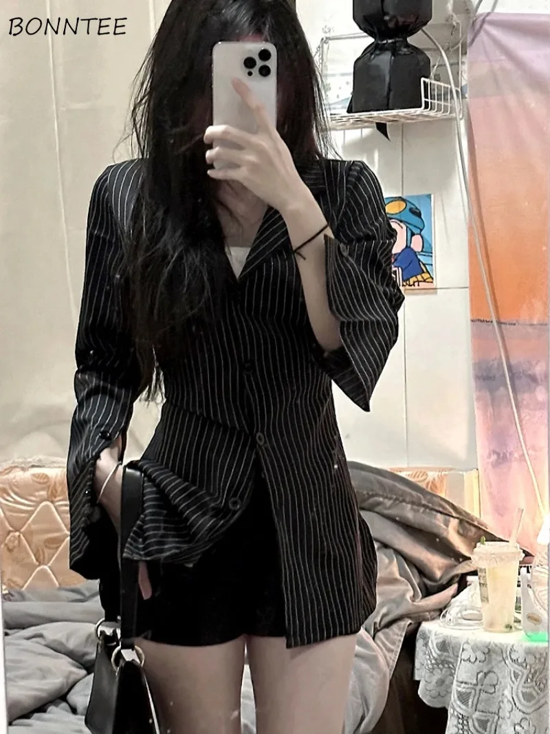 Striped Long Sleeve Shirts Women Defined Waist Casual Slim Fit Korean Fashion Office Lady All-match Profession Style Harajuku