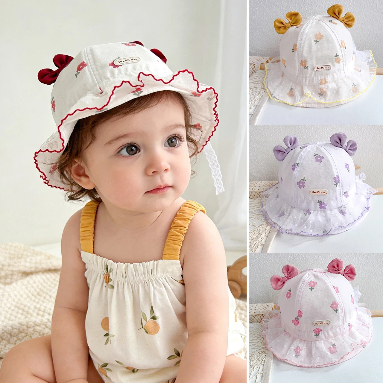 

Весенне-летняя детская панама от солнца с цветочным принтом для девочек, с кружевной оборкой по краю, для детей 8-36 месяцев