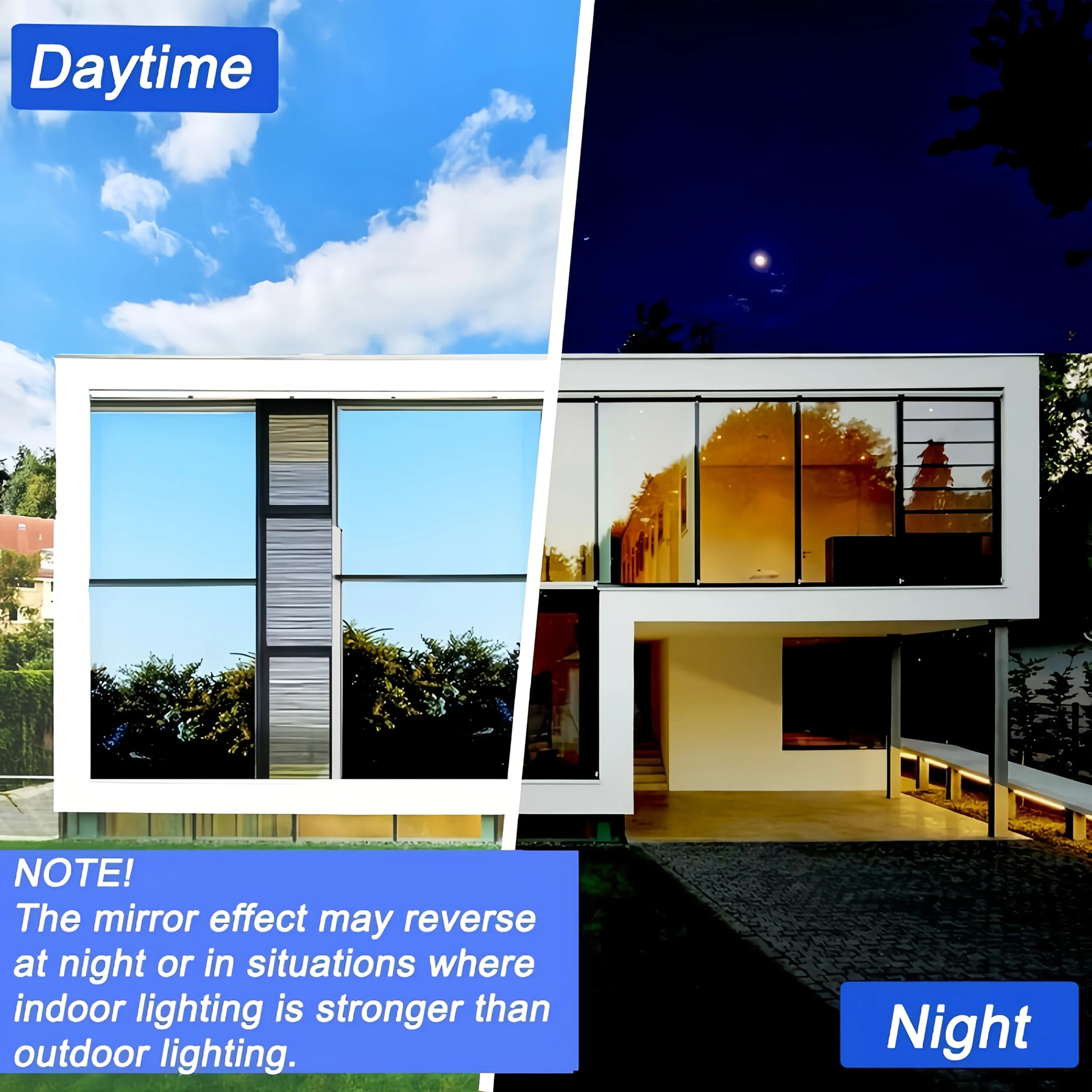 Window Privacy Film One Way Daytime Privacy Self-adhesive Vinyl Sun Blocking Anti UV Reflective Window Tint for Home and Office