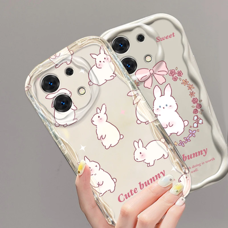 Pink Rabbit Cute Beautiful For Xiaomi Redmi Note 13 12 12S 11S 11 10 9 8 10A 9C 9T Pro Plus 5G Wave Oil Cover Phone Case