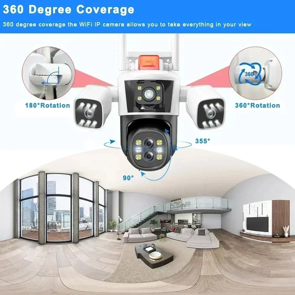 IPC360 HOME 6K 12MP 3 عدسة 3 شاشات واي فاي كاميرا متحركة اللون للرؤية الليلية كشف الحركة اتجاهين الصوت IP66 في الهواء الطلق مقاوم للماء