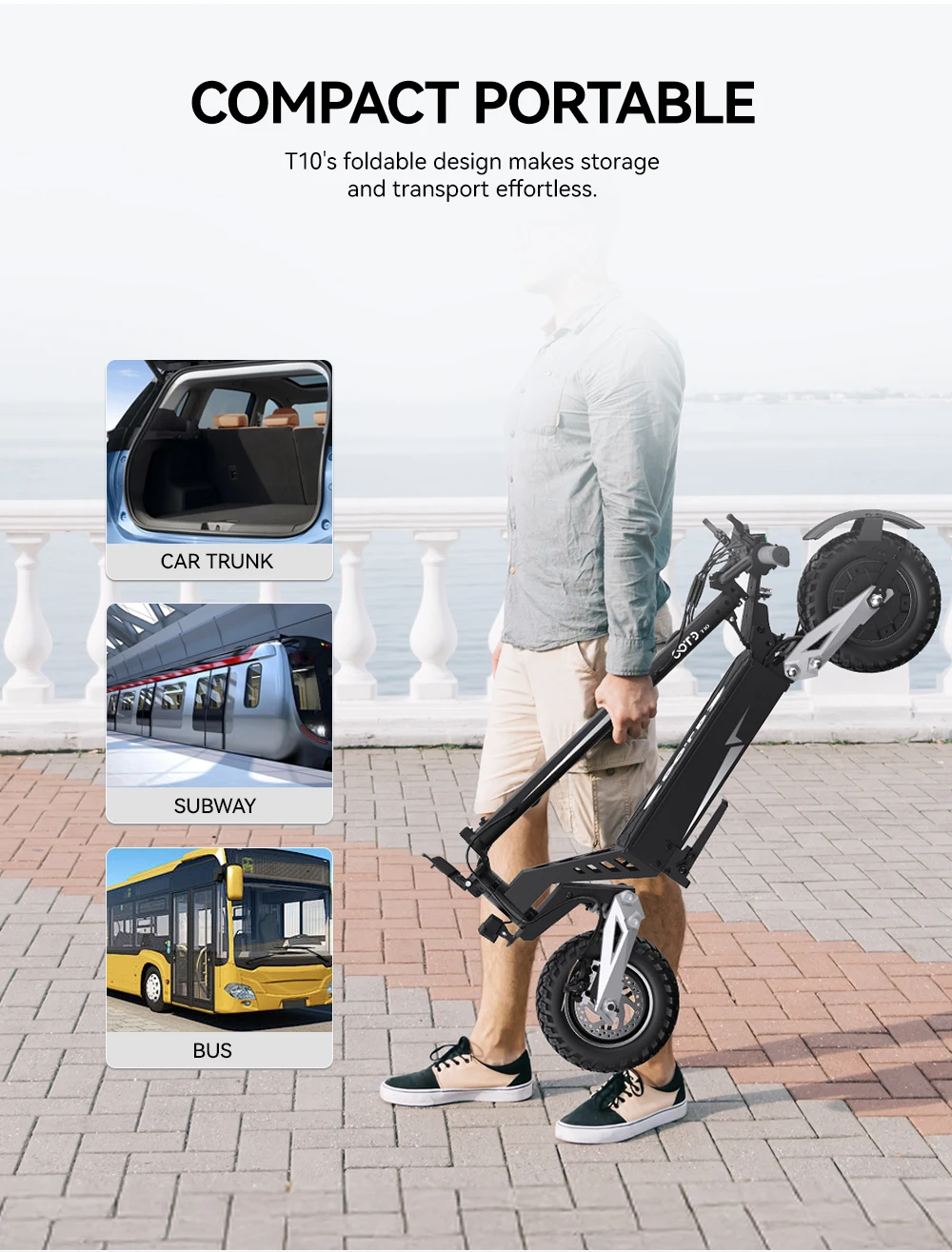 OOTD T10 Adult Electric Scooter,  500W Motor Peak 900W E Scooter , Top Speed 31 MPH, 48V 18AH Lithium Battery, 11-Inch Wide Off-Road Tires E-Scooter, Dual Disc Brakes, Front Suspension, Foldable Design Suitable For Commuting And Outdoor Adventure view 6