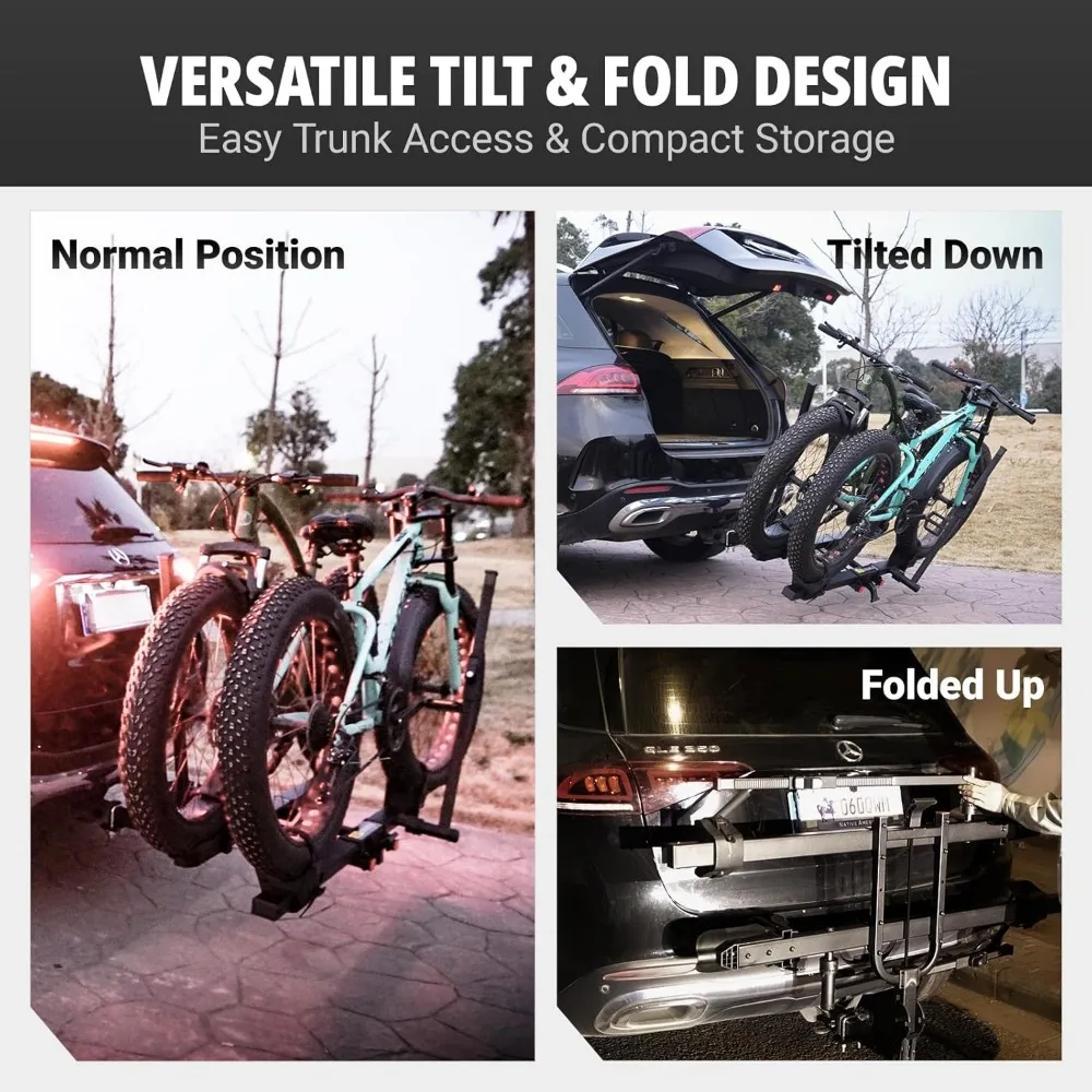 TRAILV2 ヒッチマウント 2台用自転車ラック（バイクランプ付き）- チルト、折りたたみ、盗難防止ヒッチ＆ホイールロック、耐荷重170ポンド、2インチレシーバー、アップ
