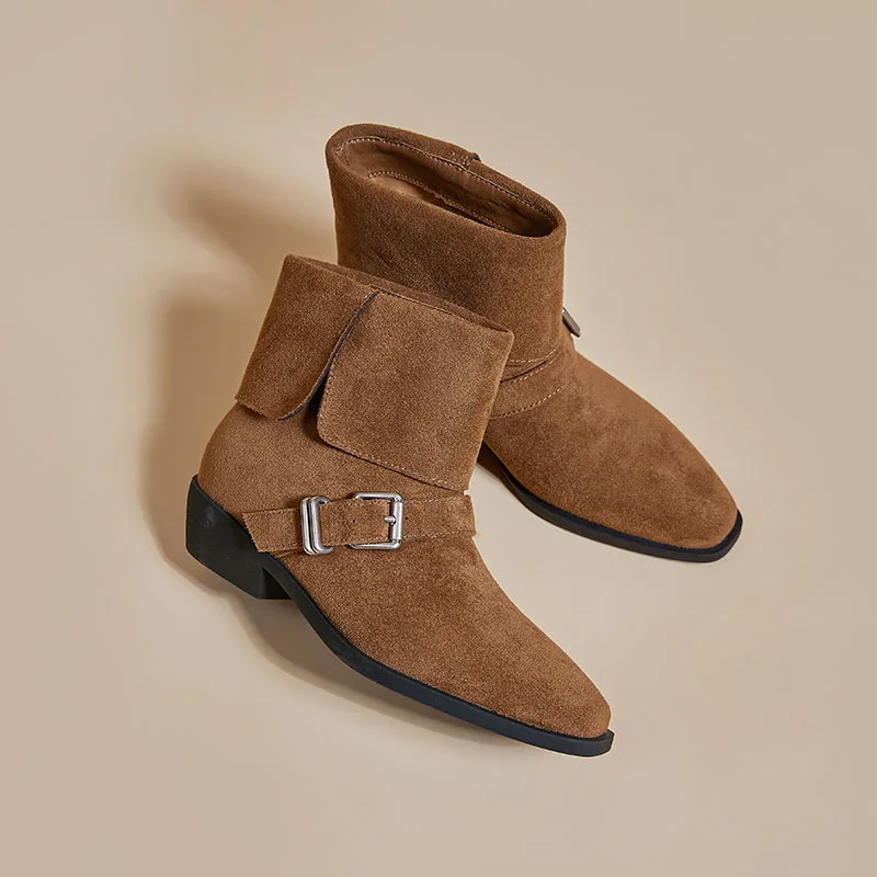 Women's Western Cowboy Boots Pointed-Toe Vintage Maillard Women Boots Large-Size Non-Slip Ankle Boots and Short Boots female