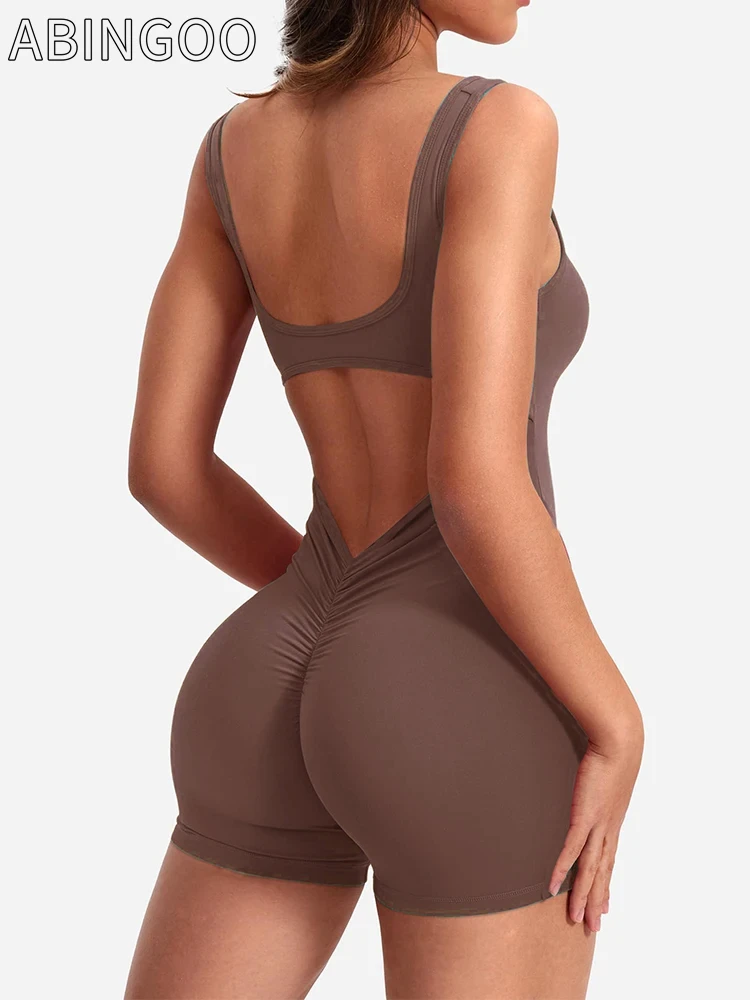 

ABINGOO 2024 Summer New Shoulder Straps One-Piece Shorts Backless Slim Hip Lifting Sports Jumpsuit Sexy Women's Yoga Jumpsuit