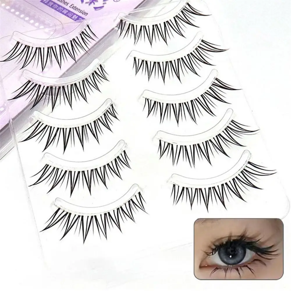 5 Pairs Natural Look Fox Eye Lashes Fluffy Look Like Individual Cluster Wispy Eyelashes Clear Band False Eyelashes Women