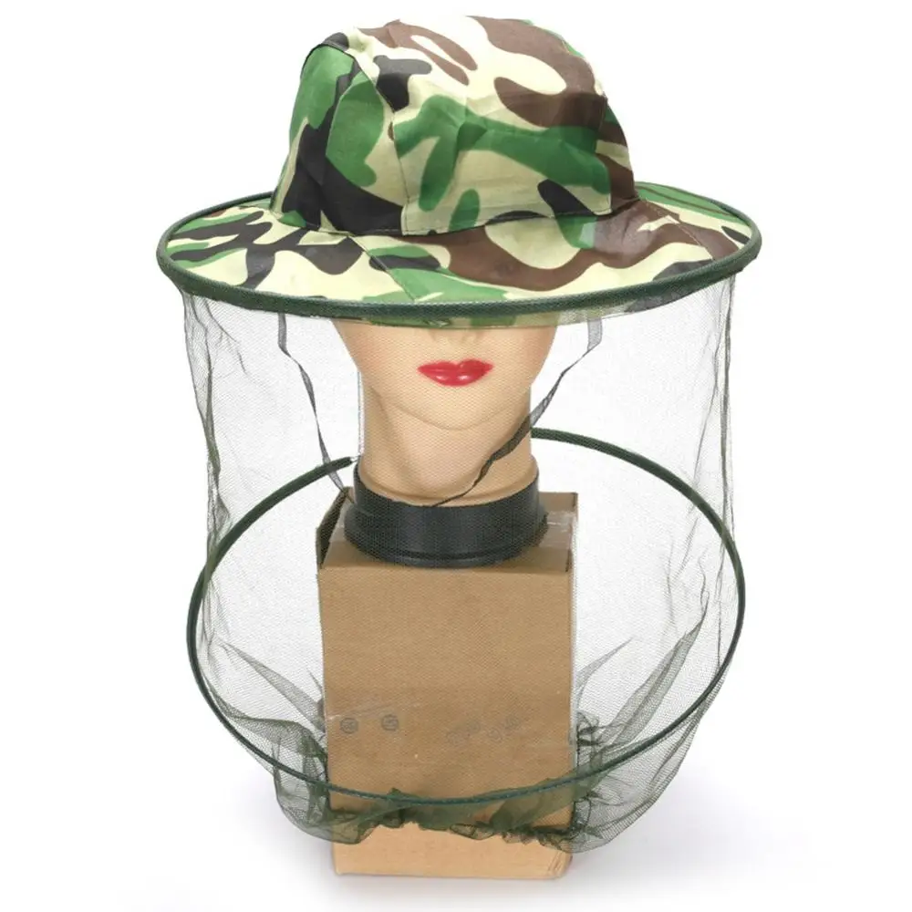 Beekeeping Mosquito Net Hat Camouflage Insect Net Cap Face Protector Elasticated Fishing Hunting Hat Travel Camping Mesh Cap