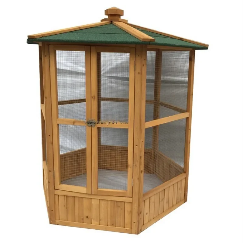 Outdoor Bird Aviary Wooden Large Bird Cage Featuring Play Stand Perches Nest Habitat Include  Easy to Clean