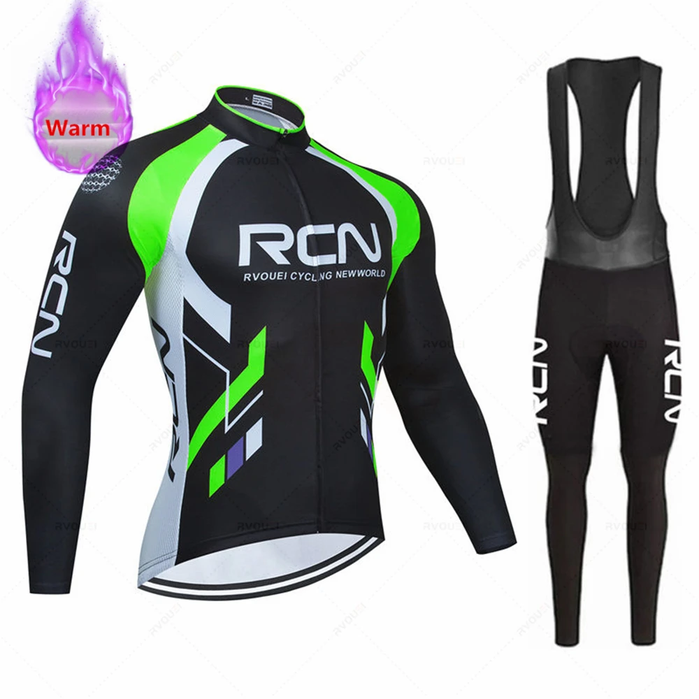 Rcn Team 2023 Winter Cycling Clothing Men's Thermal Fleece Bicycle Clothing Set Outdoor MTB Bike Bib Pants Ropa Maillot Ciclismo