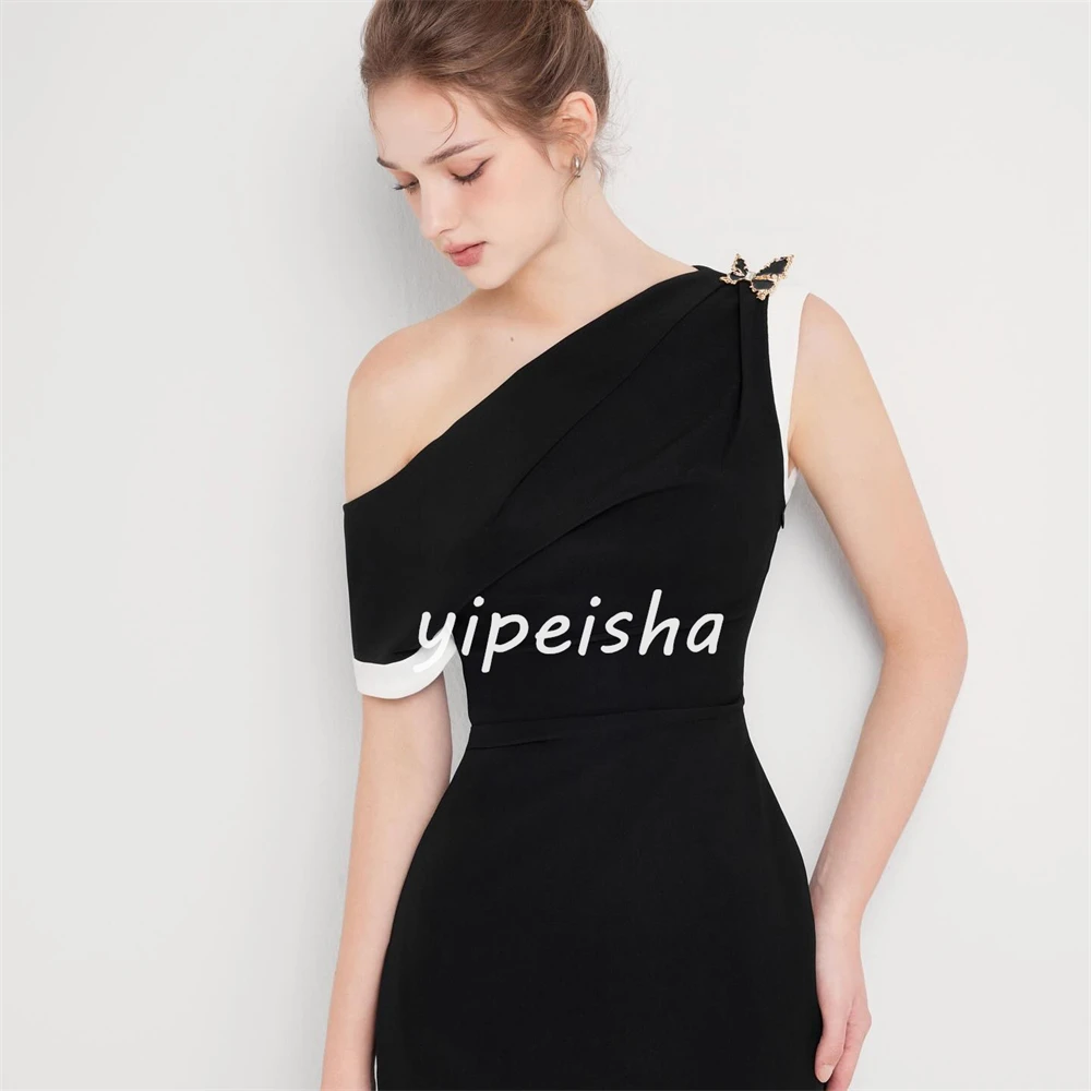 Maßgeschneiderte Jersey-Pailletten, gerüscht, Valentinstag, A-Linie, One-Shoulder-Kleid, maßgeschneidertes Anlasskleid, Midi-Kleider