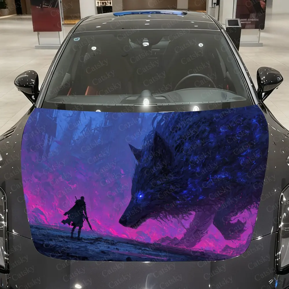 

Purple Abyss Sword Shadow Lone Knight Car Vinyl Wrap, PVC Waterproof Car Hood Sticker, Self-Adhesive Scratch-Resistant Stickers