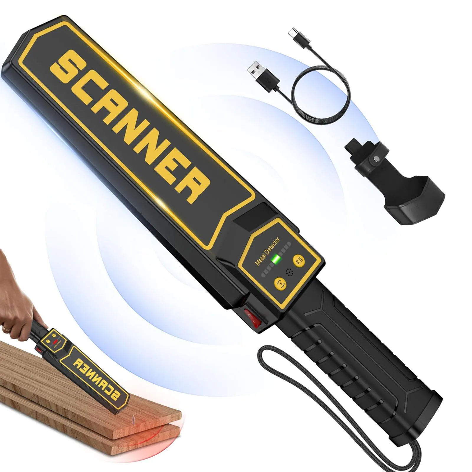 Handheld Security Scanner 2000mAh Lithium Battery Airport Security Check Yellow Black  Metal Detector Testing Equipment