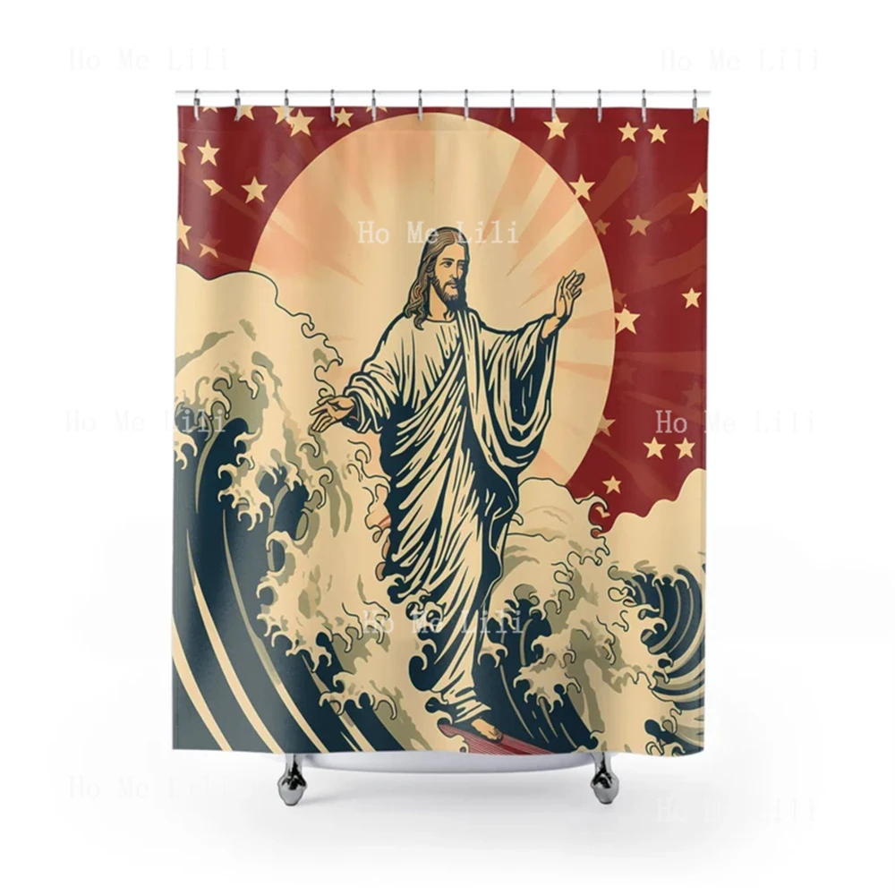 Jesus Surfing On The Waves Shower Curtain Funny Christian Gifts Ideas