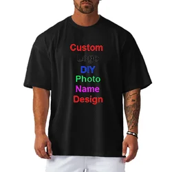 DIY Brand Logo Customized Mesh Oversized T shirt Mens Gym Clothing Fitness Bodybuilding Dropped Shoulder Half Sleeve T-shirt