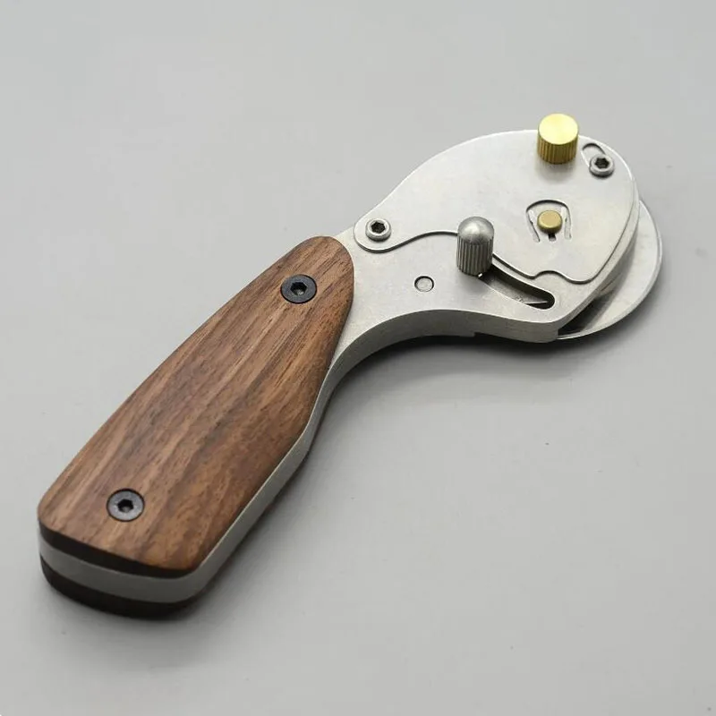 Nattools Full Metal Rotary Cutter Stainless Steel Leather Craft Knife Retractable Blade Walnut Handle 45 Mm