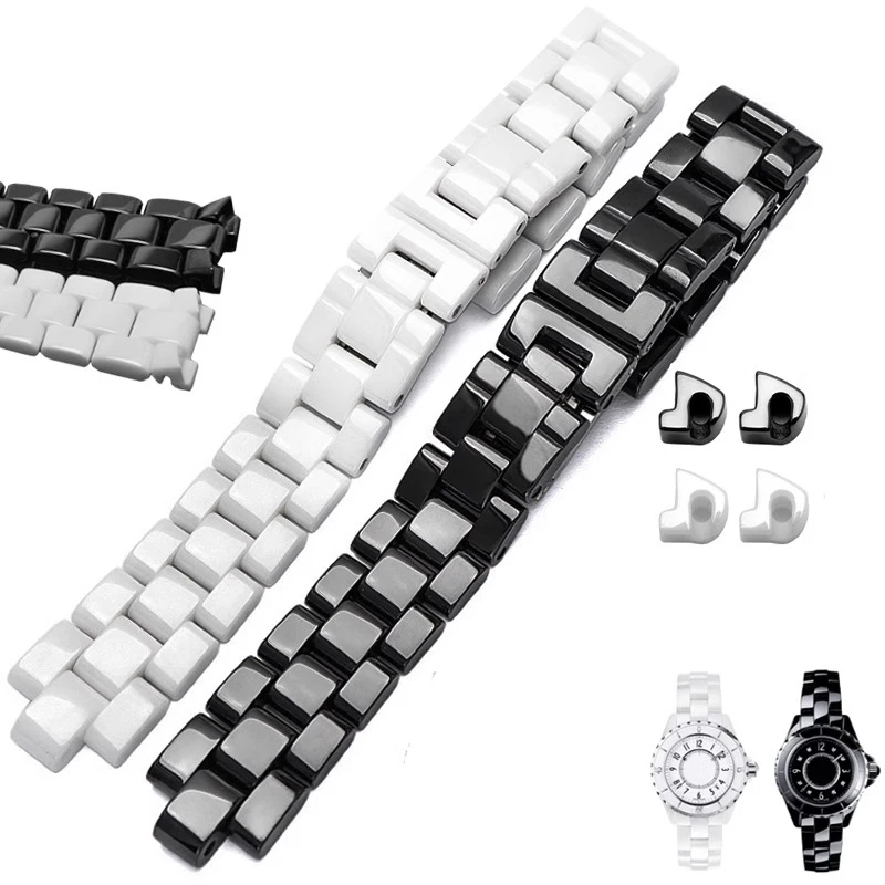 16mm 19mm  high quality Ceramic Watchband Black White For J12 Bracelet Bands Strap Stainless steel Folding Buckle chain