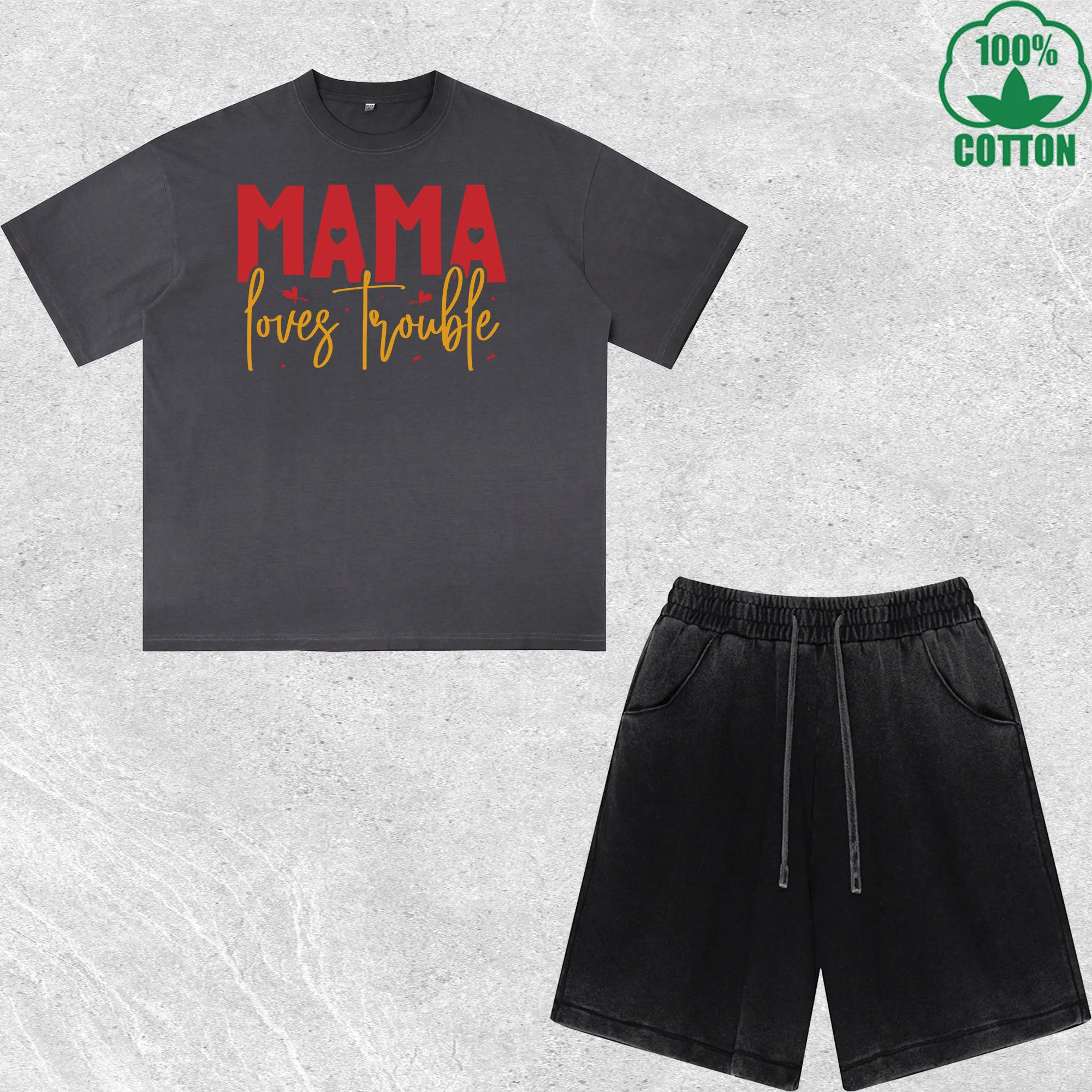 

Mother Day Printed Dirty Wash T-Shirt Shorts Set Multicolor Combo Loose Trendy Fashionable 100%Cotton